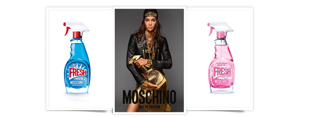 Fresh Couture de Moschino: perfume con forma de pistola limpiadora del hogar en tres versiones (azul, dorada y rosa).