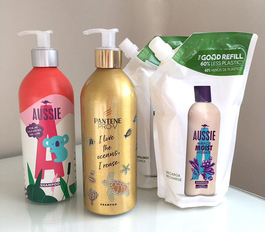 Procter & Gamble estre nuevos envases de aluminio para las marcas de champú: Pantene, Aussie, Herbal & Essences y H& H&S.