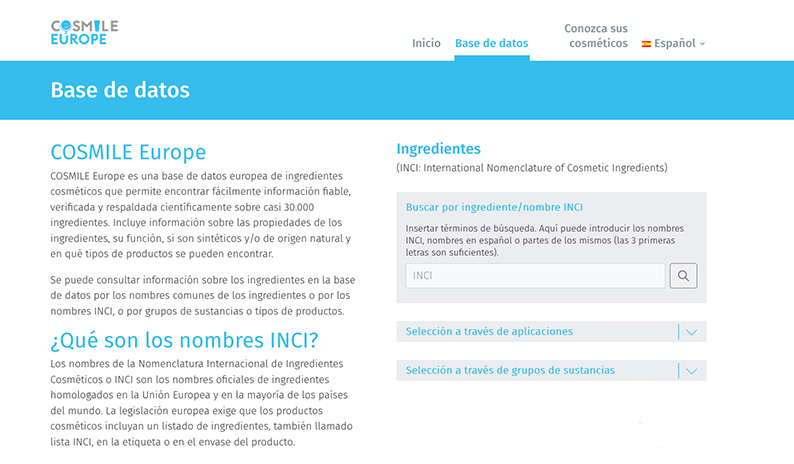 Cosmile Europe, una base de datos sobre ingredientes cosméticos accesible
